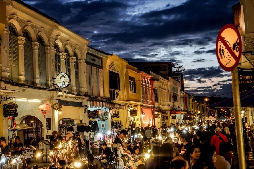 phuket old town night market street scene